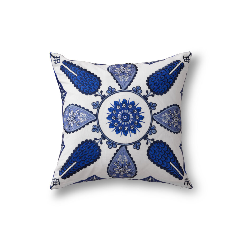 Designer bedding -Iznik embroidered decorative pillow by Ann Gish 
